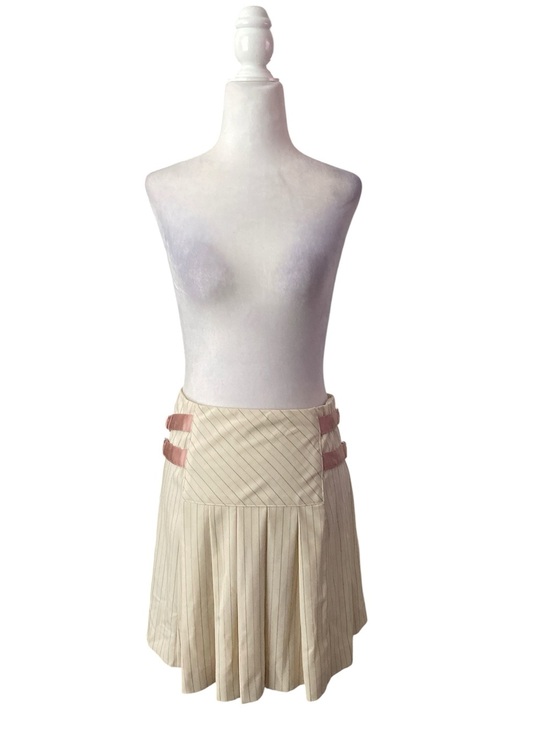 Diane Von Furstenberg Dresses & Skirts - Diane Von furstenburg Cream Pleated Mini Skirt with Pink Buckle Straps
